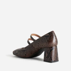 Babies à talon marron effet python