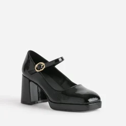 Babies à talon noir verni à plateforme