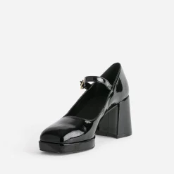 Babies à talon noir verni à plateforme