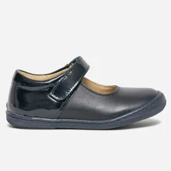 Babies bleu marine en cuir et verni