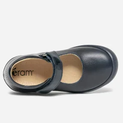 Babies bleu marine en cuir et verni