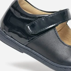 Babies bleu marine en cuir et verni