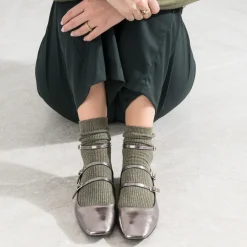 Babies gris foncé métallisé à triple bride