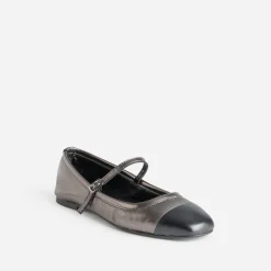 Babies gris métallisé cuir bout noir