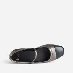 Babies gris métallisé cuir bout noir