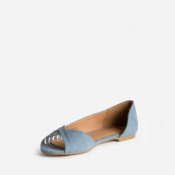 Ballerine bleu pastel suédée et dorée open-toe