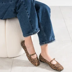 Ballerine marron cuir imprimé léopard