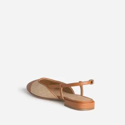 Ballerine slingback beige tressée bout camel