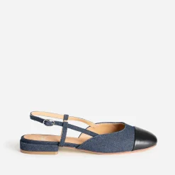 Ballerine slingback bleu denim brut bout noir