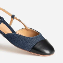 Ballerine slingback bleu denim brut bout noir