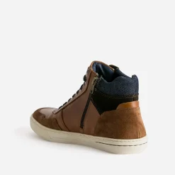 Basket cognac cuir à découpes