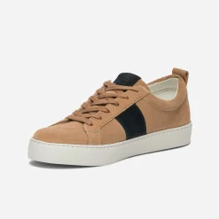 Basket cognac et marine en cuir velours éco-conçue