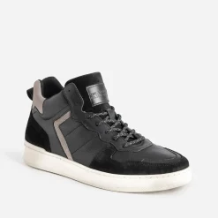 Basket montante noire et grise en cuir