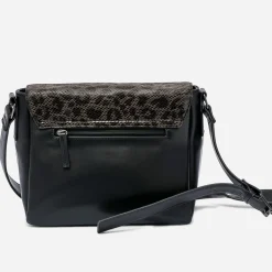 Besace TEXTO noire avec rabat effet léopard