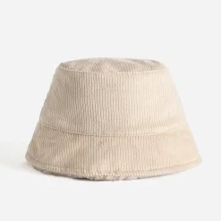 Bob réversible beige clair velours côtelé fourré