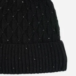 Bonnet TEXTO noir tricot brodé strass noirs