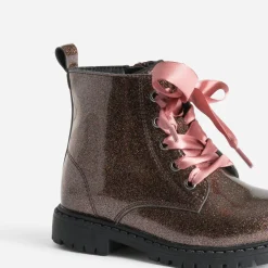 Boots à lacet BUGGY rose pailleté à lacet ruban