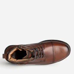 Boots à lacet marron cuir décor bride