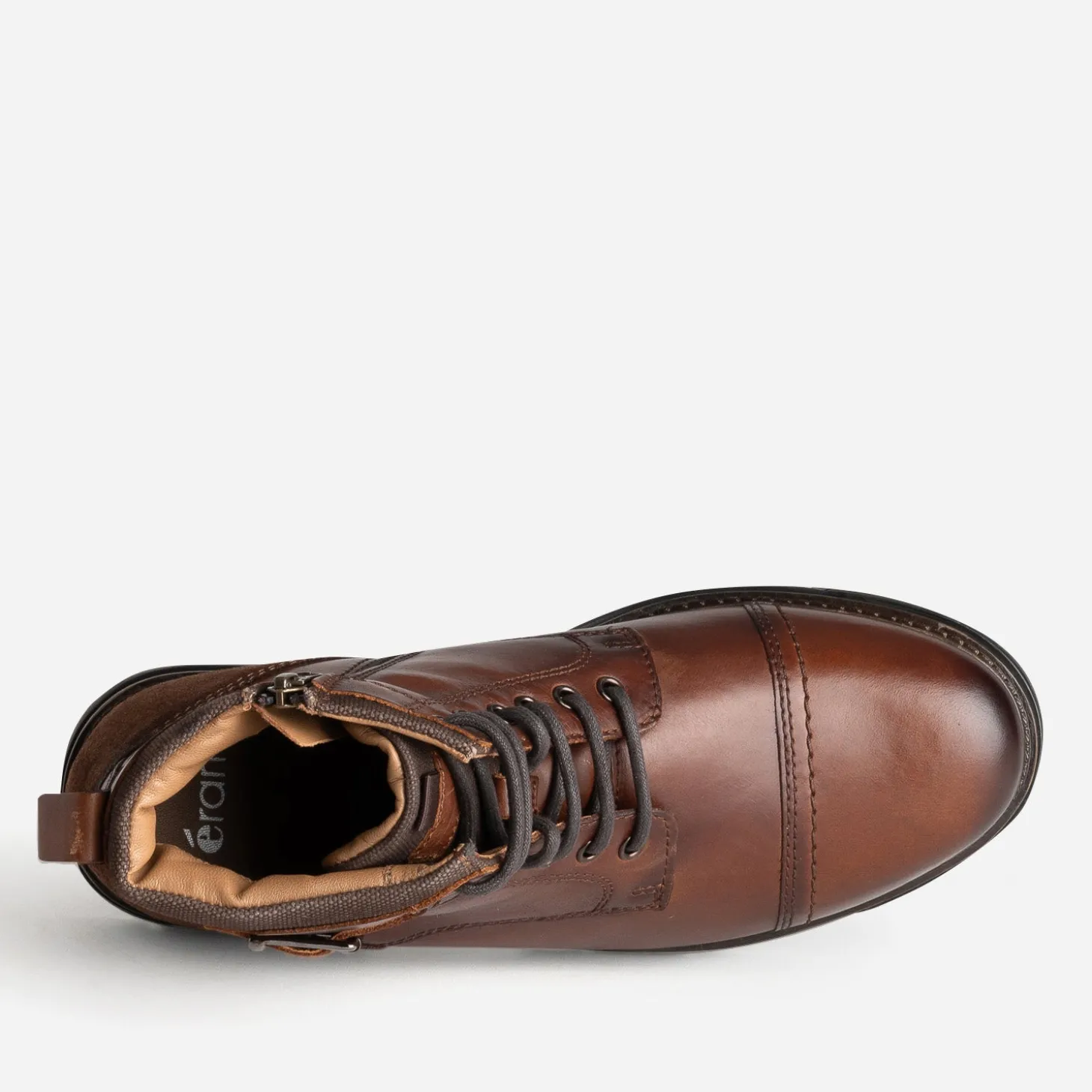 Boots à lacet marron cuir décor bride