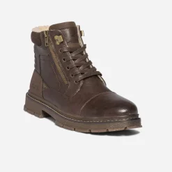 Boots à lacet marron en cuir fourré