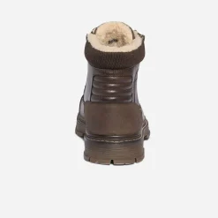 Boots à lacet marron en cuir fourré