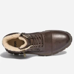 Boots à lacet marron en cuir fourré