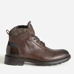Boots à lacet marron en cuir détails chinés