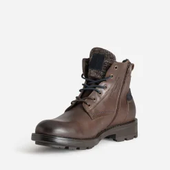 Boots à lacet marron en cuir détails chinés