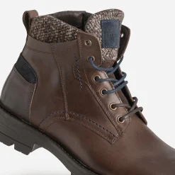 Boots à lacet marron en cuir détails chinés
