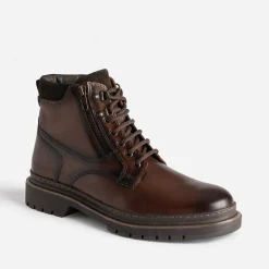 Boots à lacet marron en cuir semelle crantée