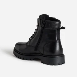 Boots à lacet noir cranté en cuir