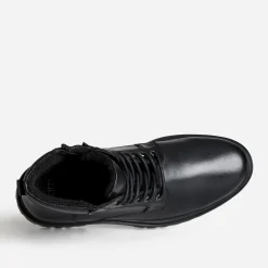 Boots à lacet noir cranté en cuir