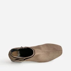 Boots à talon taupe cuir velours