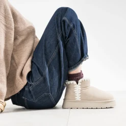 Boots beige cuir velours fourré semelle plateforme