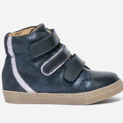 Boots BUGGY bleu marine en cuir à scratchs