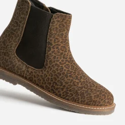 Boots BUGGY marron cuir velours motif léopard