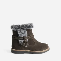 Boots BUGGY marron en cuir velours bord fourré