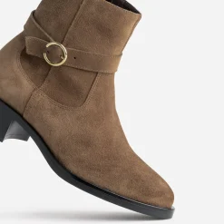 Boots camel cuir velours avec boucle