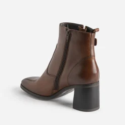 Boots cognac éco-conçu en cuir détails surpiqûres