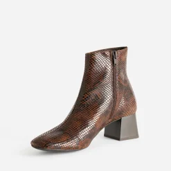 Boots cognac cuir velours effet python