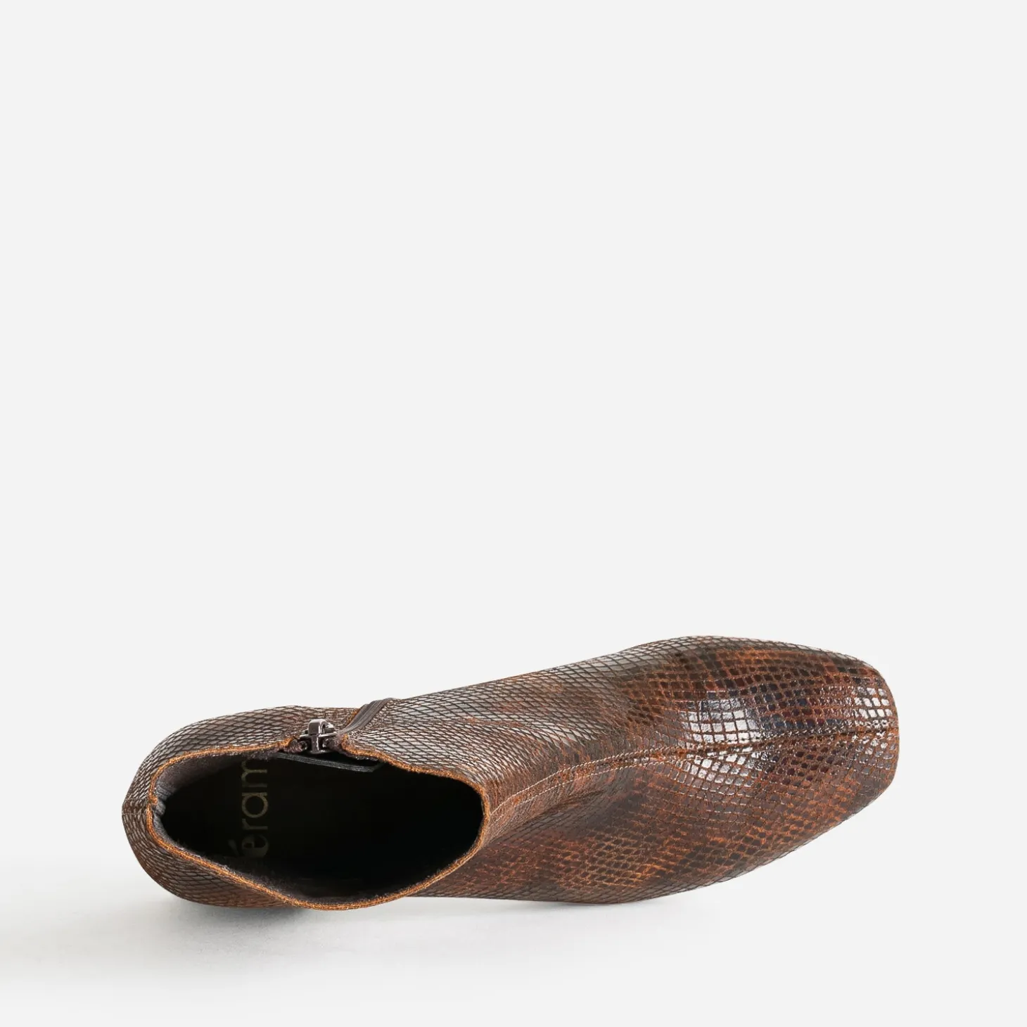 Boots cognac cuir velours effet python