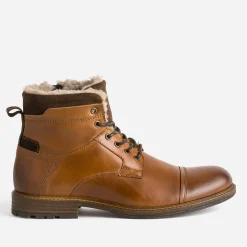 Boots cognac en cuir col fourré