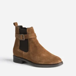 Boots cognac en cuir velours