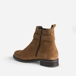 Boots cognac en cuir velours