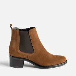 Boots cognac en cuir velours