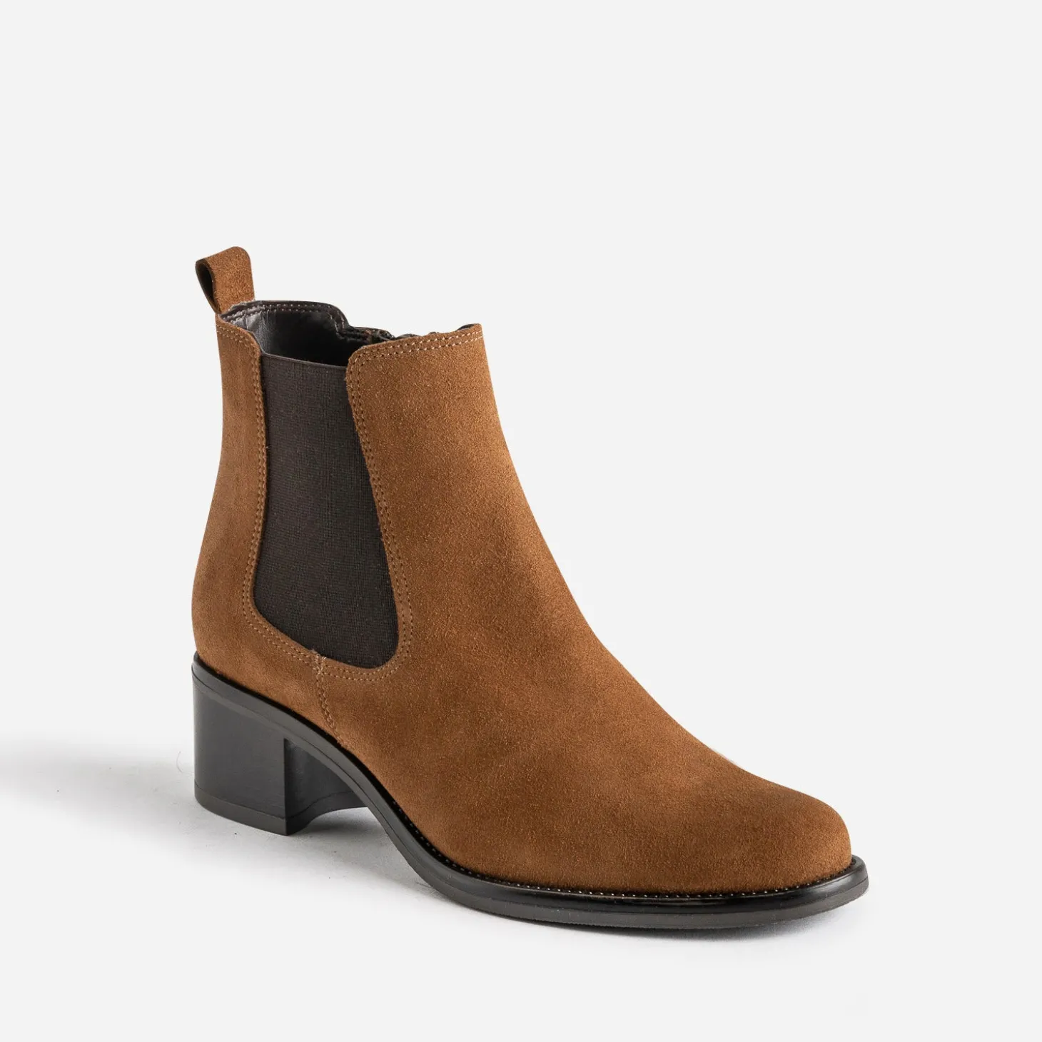 Boots cognac en cuir velours