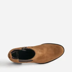 Boots cognac en cuir velours