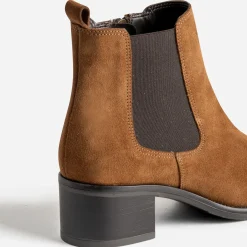 Boots cognac en cuir velours