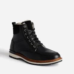 Boots cranté fourré en cuir noir