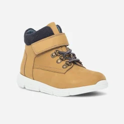 Boots jaune en cuir et velours marine